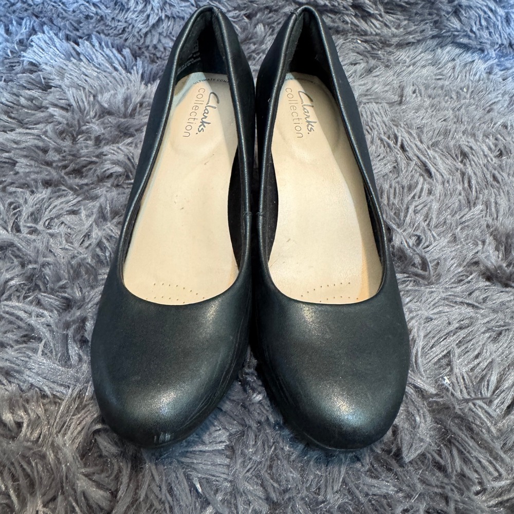 Clarks Womens Adriel Viola Platform Pump 6.5 M Black Faux Leather Comfort Heel